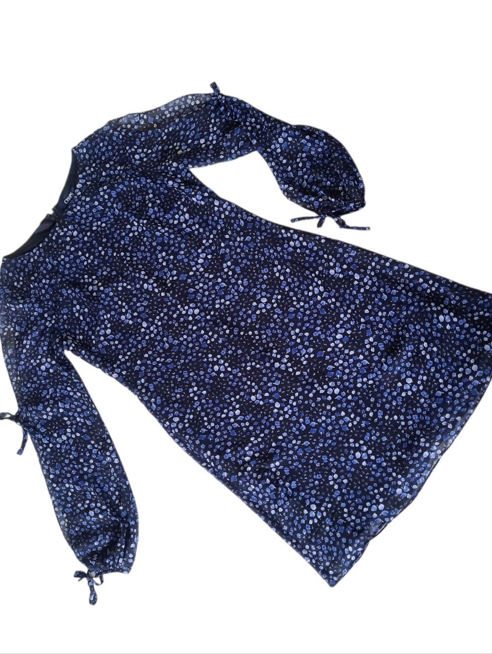 CHAPS RALPH LAUREN Navy Floral Georgette Long Slit Sleeves Shift Dress Sz 6 - Picture 6 of 7